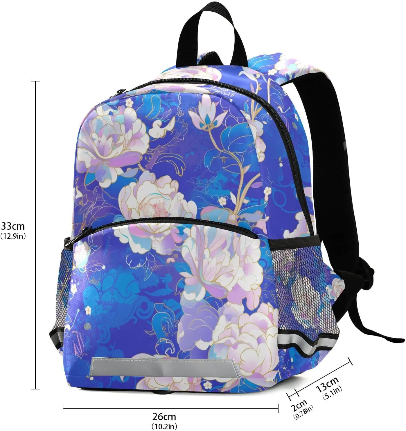 KLL Elementary Backpack for Girls Cute Lightweight Bookbag Travel Outdoor Daypack, Floral Indonesian Batik Motif Cobalt