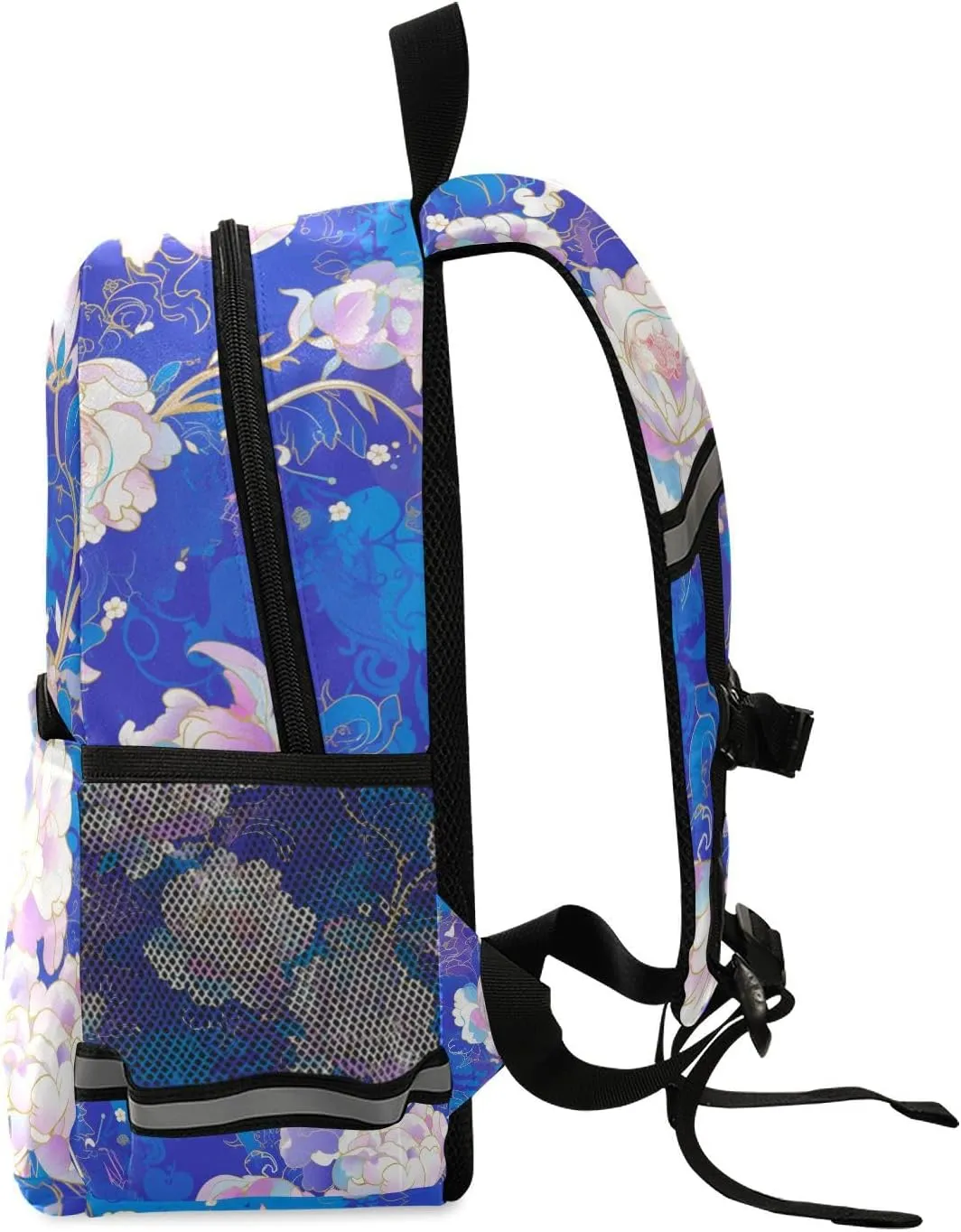 KLL Elementary Backpack for Girls Cute Lightweight Bookbag Travel Outdoor Daypack, Floral Indonesian Batik Motif Cobalt