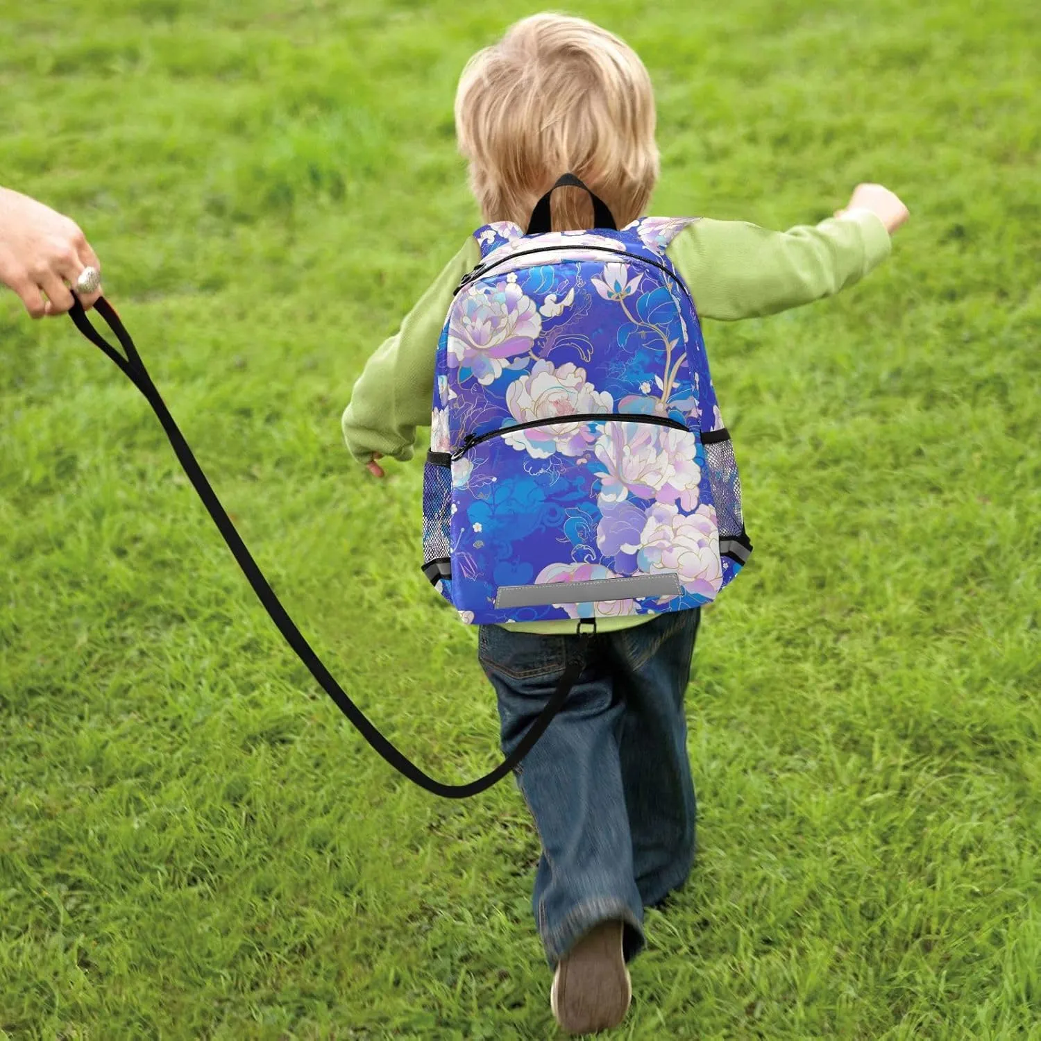 KLL Elementary Backpack for Girls Cute Lightweight Bookbag Travel Outdoor Daypack, Floral Indonesian Batik Motif Cobalt