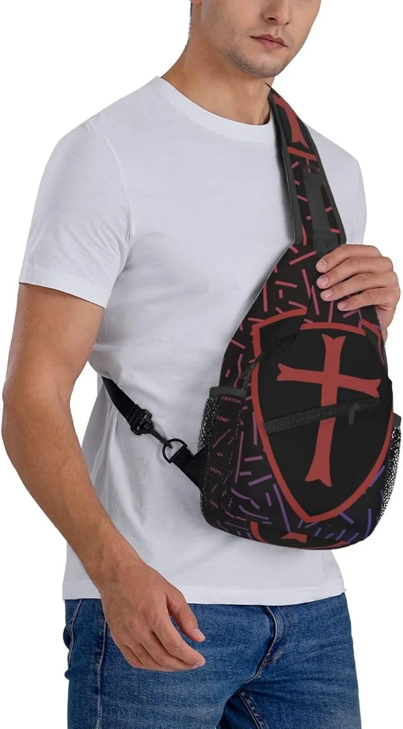 Knights Templar Cross Shield Small Crossbody Backpack Sling Bag For Men Women Mini One Shoulder Chest Bags Gym Sport Travel Hiking Daypack