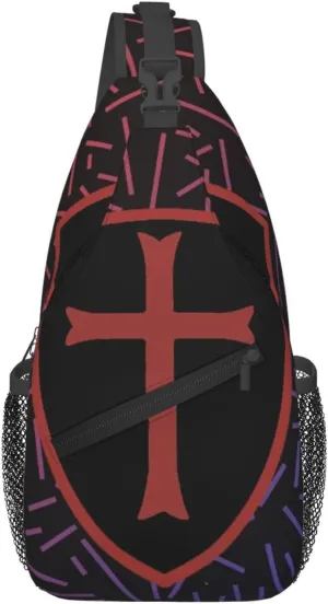 Knights Templar Cross Shield Small Crossbody Backpack Sling Bag For Men Women Mini One Shoulder Chest Bags Gym Sport Travel Hiking Daypack