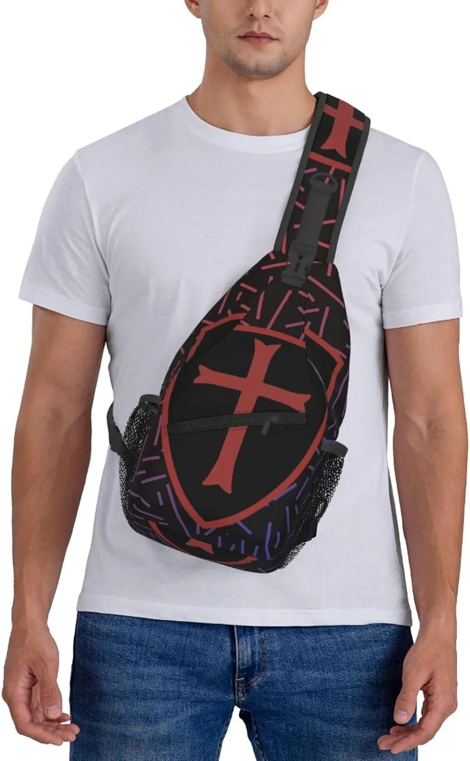 Knights Templar Cross Shield Small Crossbody Backpack Sling Bag For Men Women Mini One Shoulder Chest Bags Gym Sport Travel Hiking Daypack