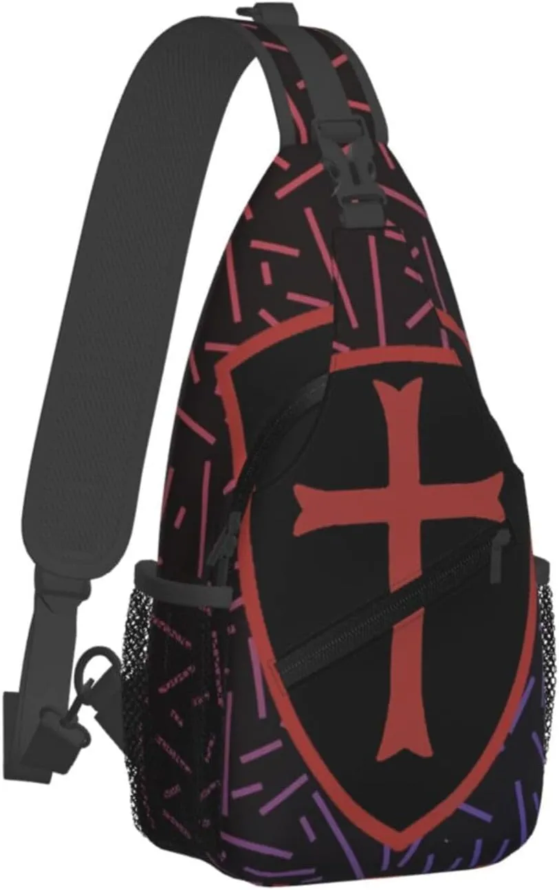 Knights Templar Cross Shield Small Crossbody Backpack Sling Bag For Men Women Mini One Shoulder Chest Bags Gym Sport Travel Hiking Daypack