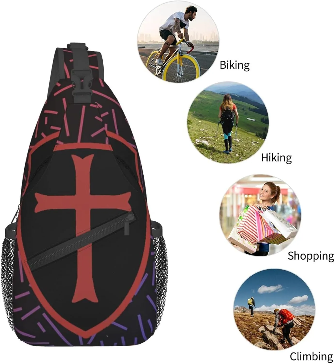 Knights Templar Cross Shield Small Crossbody Backpack Sling Bag For Men Women Mini One Shoulder Chest Bags Gym Sport Travel Hiking Daypack