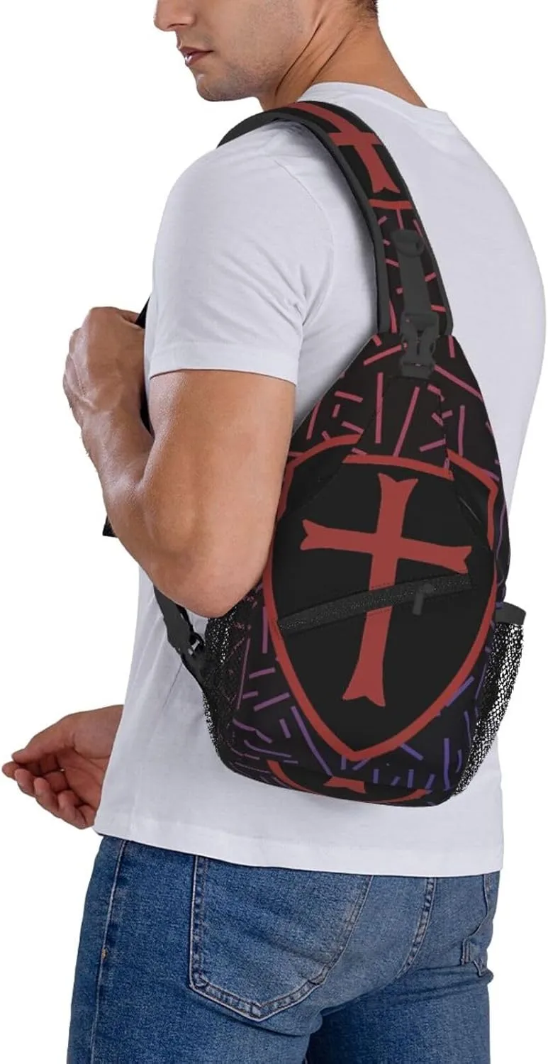 Knights Templar Cross Shield Small Crossbody Backpack Sling Bag For Men Women Mini One Shoulder Chest Bags Gym Sport Travel Hiking Daypack