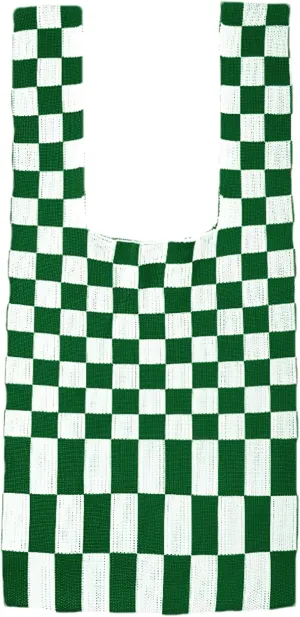 Knitted Tote Bag for Women Small Crochet Bag Checkered Striped Parttern Boho Woven Handbag Shopping Bag