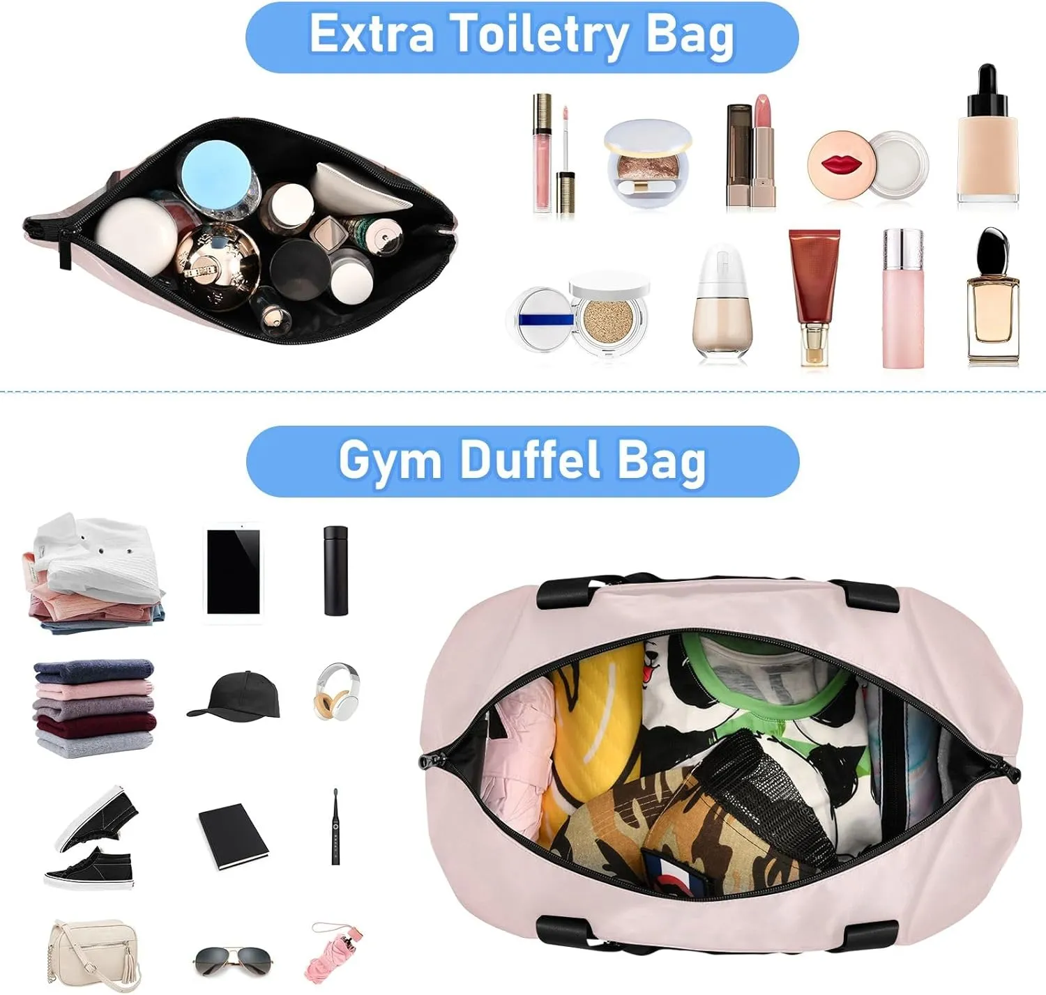 Knolling Of Various Worldwide Types Of Dogs Plain Colo Travel Duffel Bag Waterproof Gym Sport Tote Bag Carry On Weekender Bag with Compartment