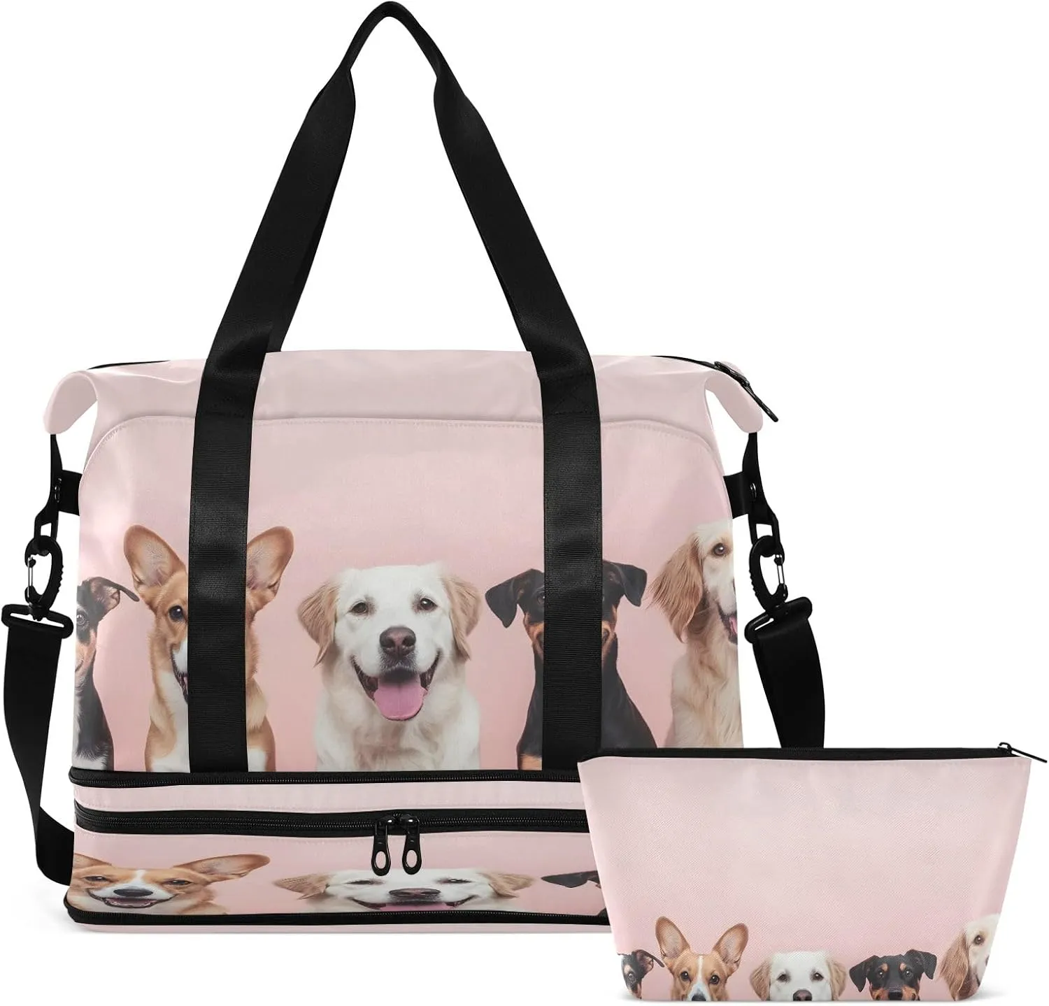Knolling Of Various Worldwide Types Of Dogs Plain Colo Travel Duffel Bag Waterproof Gym Sport Tote Bag Carry On Weekender Bag with Compartment