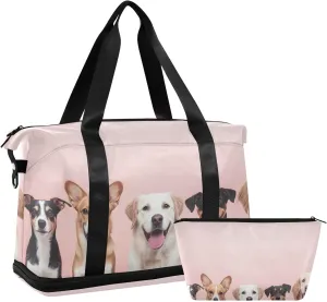 Knolling Of Various Worldwide Types Of Dogs Plain Colo Travel Duffel Bag Waterproof Gym Sport Tote Bag Carry On Weekender Bag with Compartment