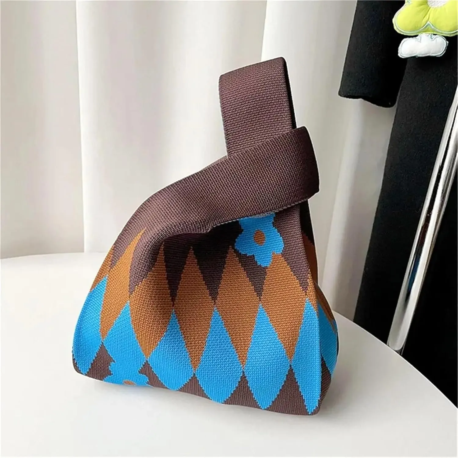 Knot Wrist Bag Flower Handmade Knit Handbags Women Knot Wrist Bag Casual Small Tote Bag Girls Reusable Shopping Bags