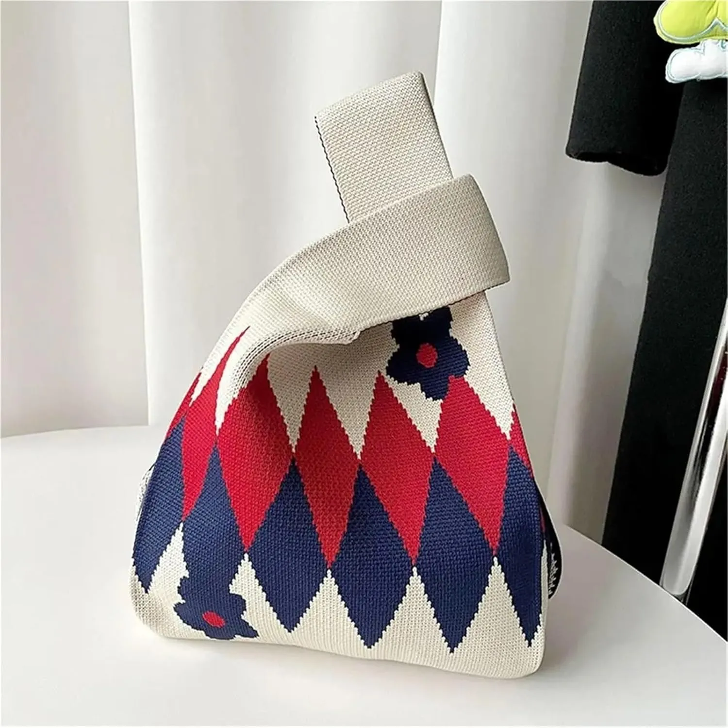 Knot Wrist Bag Flower Handmade Knit Handbags Women Knot Wrist Bag Casual Small Tote Bag Girls Reusable Shopping Bags