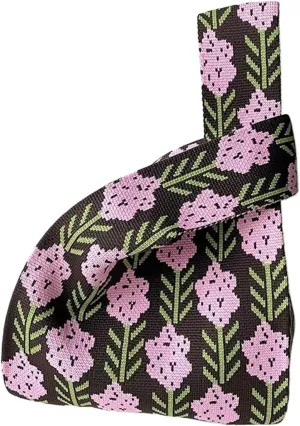 Knot Wrist Bag Flower Handmade Knit Handbags Women Knot Wrist Bag Casual Small Tote Bag Girls Reusable Shopping Bags