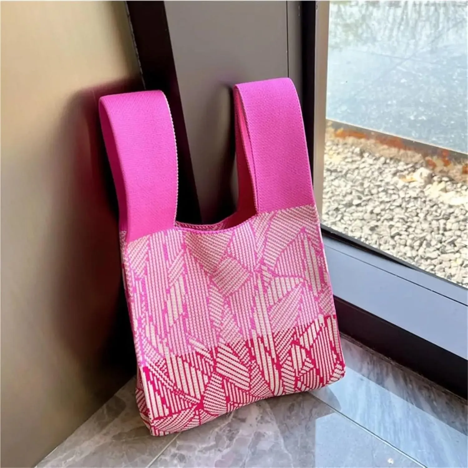 Knot Wrist Bag Handmade Knit Handbag Knot Wrist Bag Reusable Mini Tote Bag Women Girls Shoulder Bag Fashion Shopping Bags