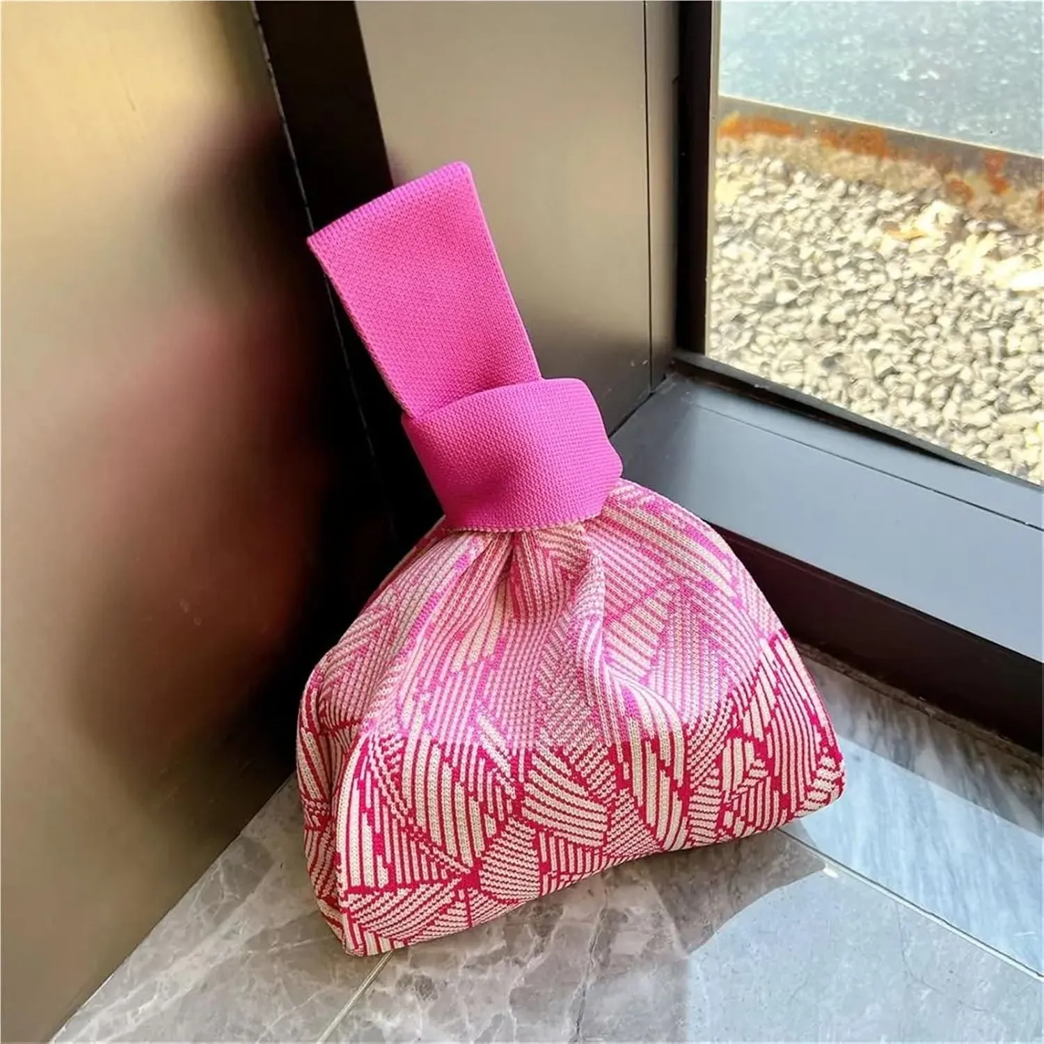 Knot Wrist Bag Handmade Knit Handbag Knot Wrist Bag Reusable Mini Tote Bag Women Girls Shoulder Bag Fashion Shopping Bags