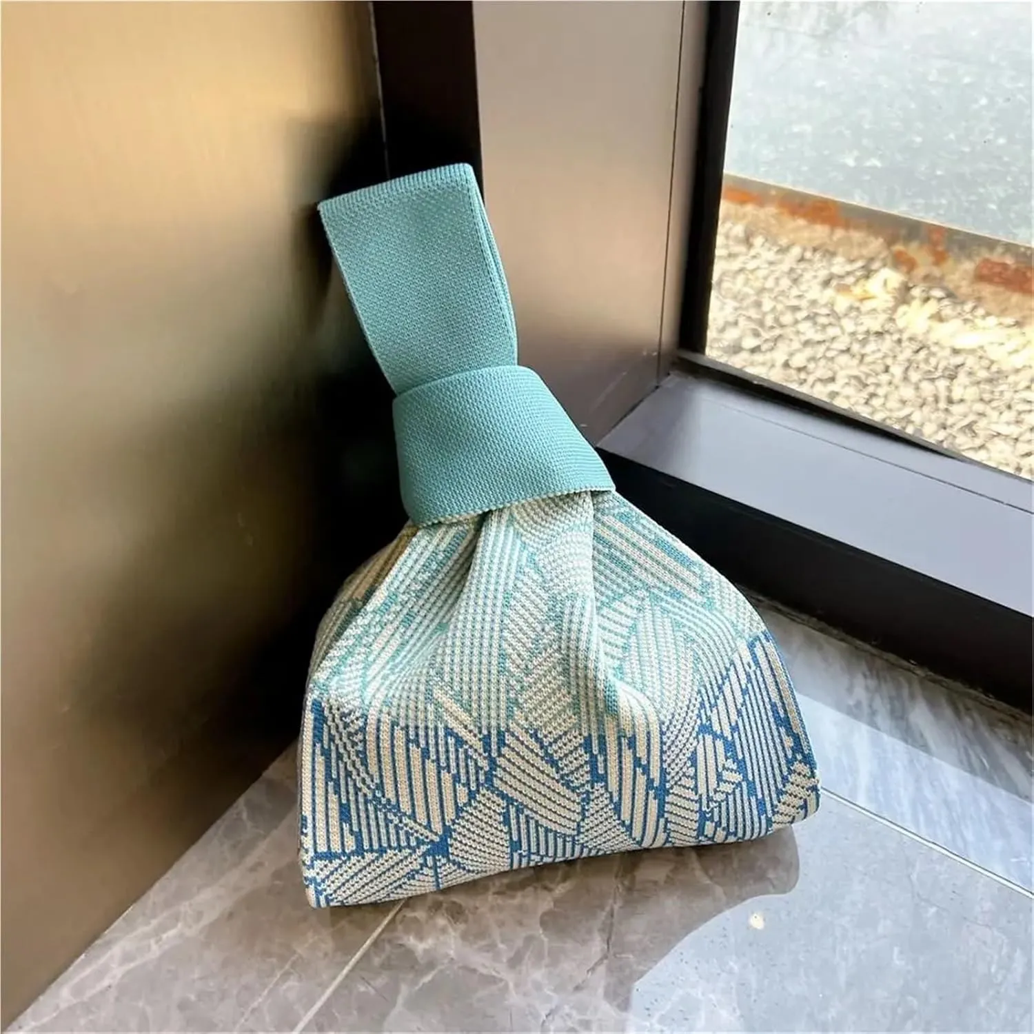 Knot Wrist Bag Handmade Knit Handbag Knot Wrist Bag Reusable Mini Tote Bag Women Girls Shoulder Bag Fashion Shopping Bags