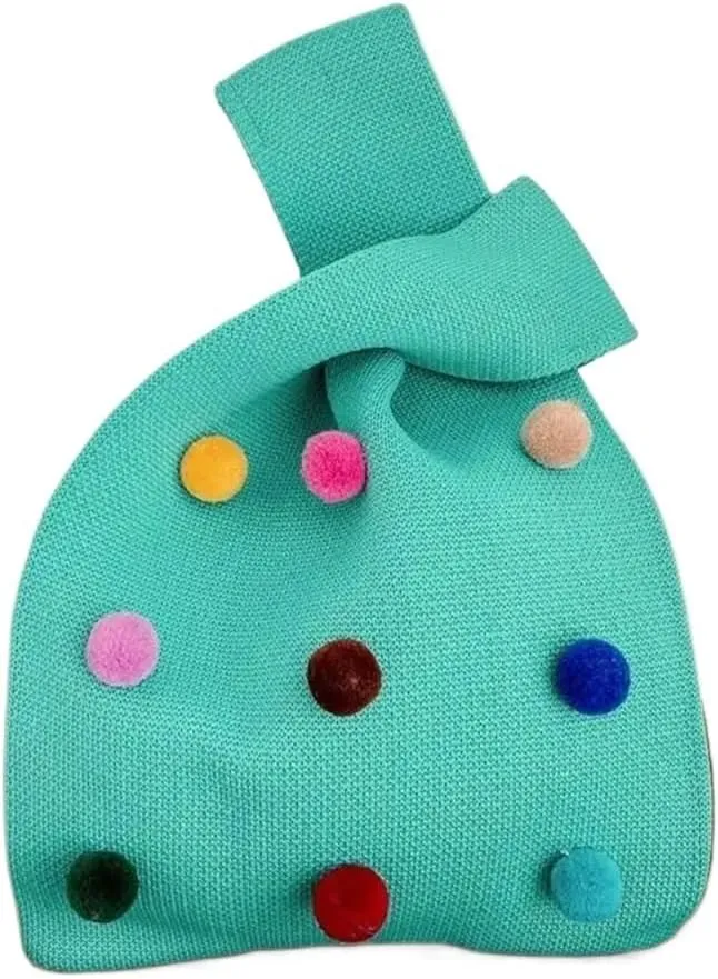 Knot Wrist Bag Mini Reusable Color Ball Shopping Bags Shoulder Bag Handmade Tote Bag Knit Handbag Knot Wrist Bag