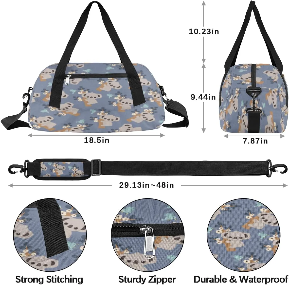 Koala Floral Flower Gym Bag, Duffle Bag, Weekender Bag, Duffel Bag, Overnight Bag, Travel Duffel Bag, Dance Bag, Tote Bag, Beach Bag, Pool Bag, Gym Duffle Bag, Carry on Bag