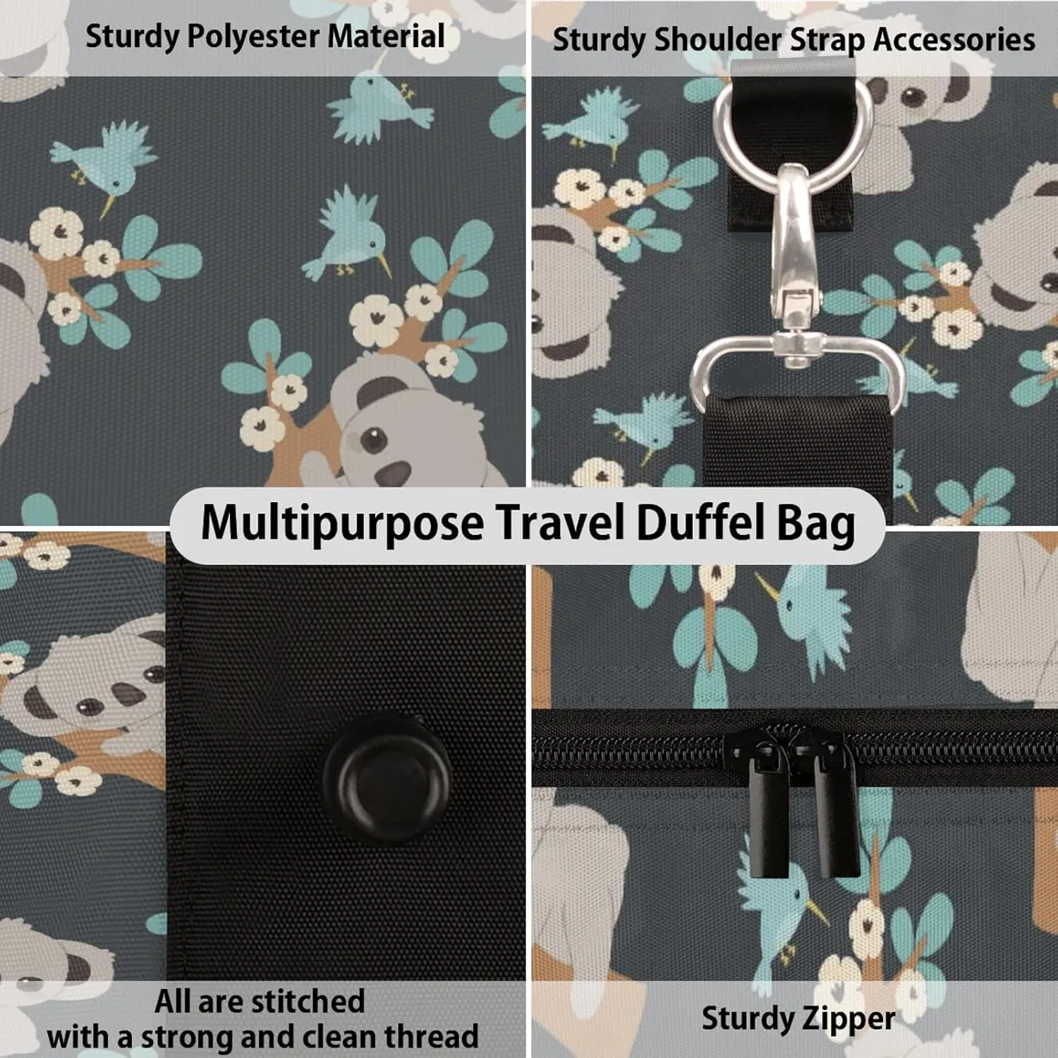 Koala Floral Travel Duffle Bag, Weekender Bags for Women Men, Carry on Overnight Bag Waterproof Gym Bags, Hospital Bag for Labor and Delivery