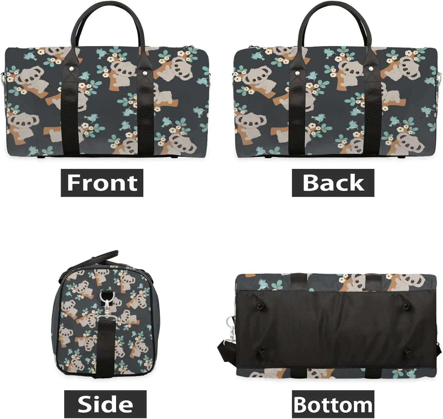 Koala Floral Travel Duffle Bag, Weekender Bags for Women Men, Carry on Overnight Bag Waterproof Gym Bags, Hospital Bag for Labor and Delivery