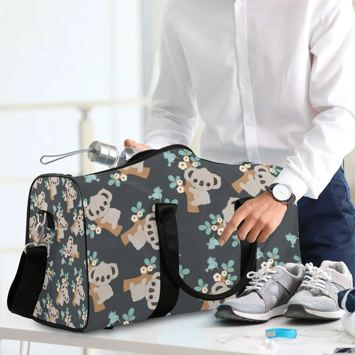 Koala Floral Travel Duffle Bag, Weekender Bags for Women Men, Carry on Overnight Bag Waterproof Gym Bags, Hospital Bag for Labor and Delivery