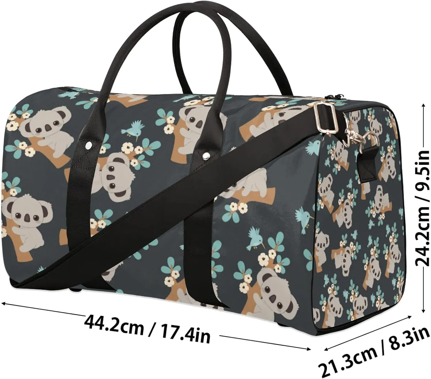 Koala Floral Travel Duffle Bag, Weekender Bags for Women Men, Carry on Overnight Bag Waterproof Gym Bags, Hospital Bag for Labor and Delivery