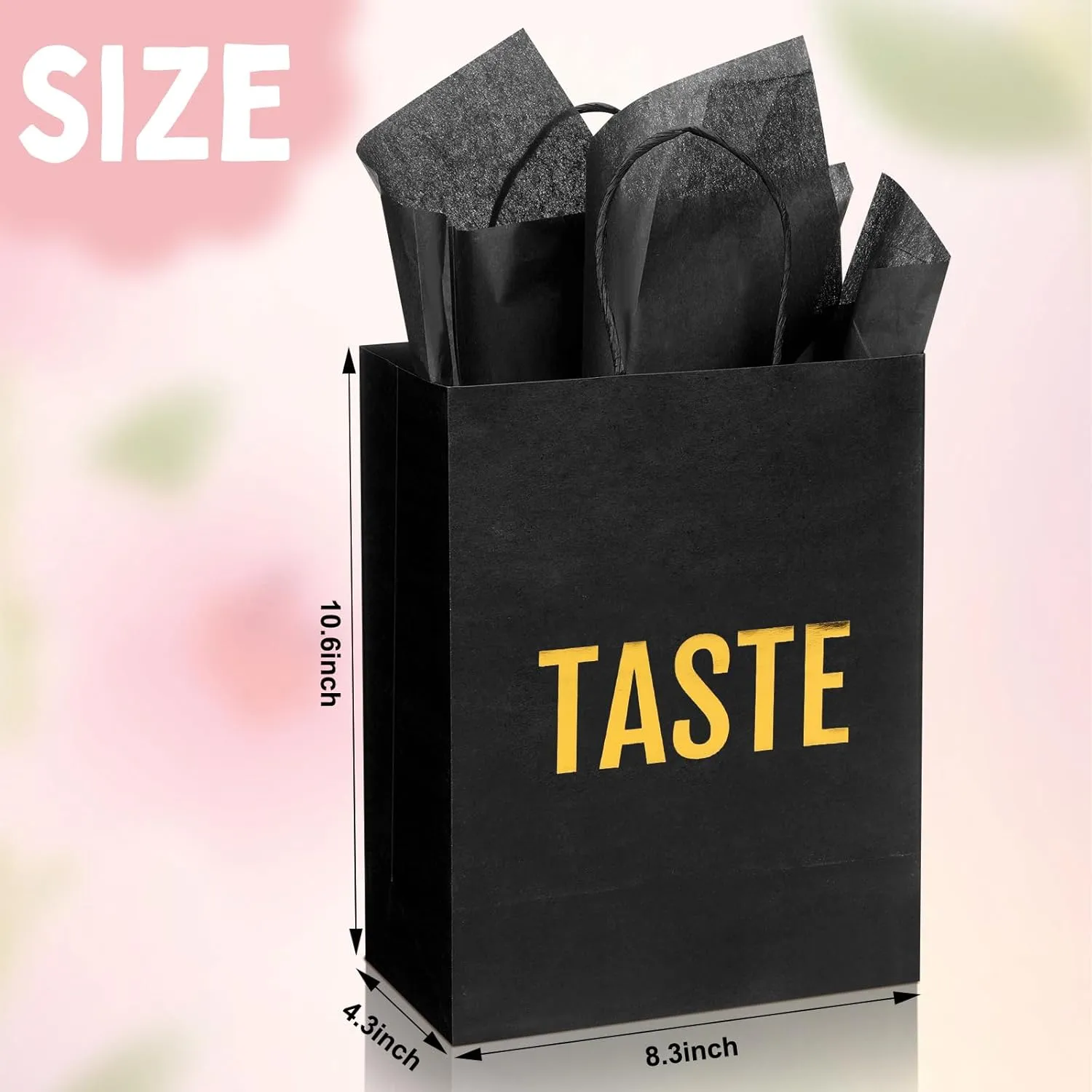 Kolldenn 5 Senses Gift Bags for Him for Her with 10 Pcs Tissue Paper, Paper Bags with Handles Five Senses Gifts for Valentines Christmas Birthday Wedding Anniversary(Black,8.3 x 4.3 x 10.6 Inch)