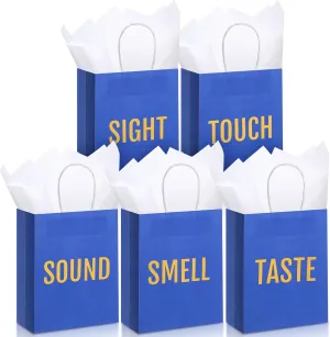 Kolldenn 5 Senses Gift Bags for Him for Her with 10 Pcs Tissue Paper, Paper Bags with Handles Five Senses Gifts for Valentines Christmas Birthday Wedding Anniversary(Blue,10.2 x 4.7 x 13 Inch)