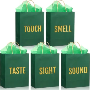 Kolldenn 5 Senses Gift Bags for Him for Her with 10 Pcs Tissue Paper, Paper Bags with Handles Five Senses Gifts for Valentines Christmas Birthday Wedding Anniversary(Green,8.3 x 4.3 x 10.6 Inch)