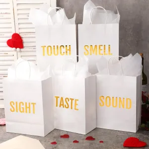 Kolldenn 5 Senses Gift Bags for Him for Her with 10 Pcs Tissue Paper, Paper Bags with Handles Five Senses Gifts for Valentines Christmas Birthday Wedding Anniversary(White,8.3 x 4.3 x 10.6 Inch)
