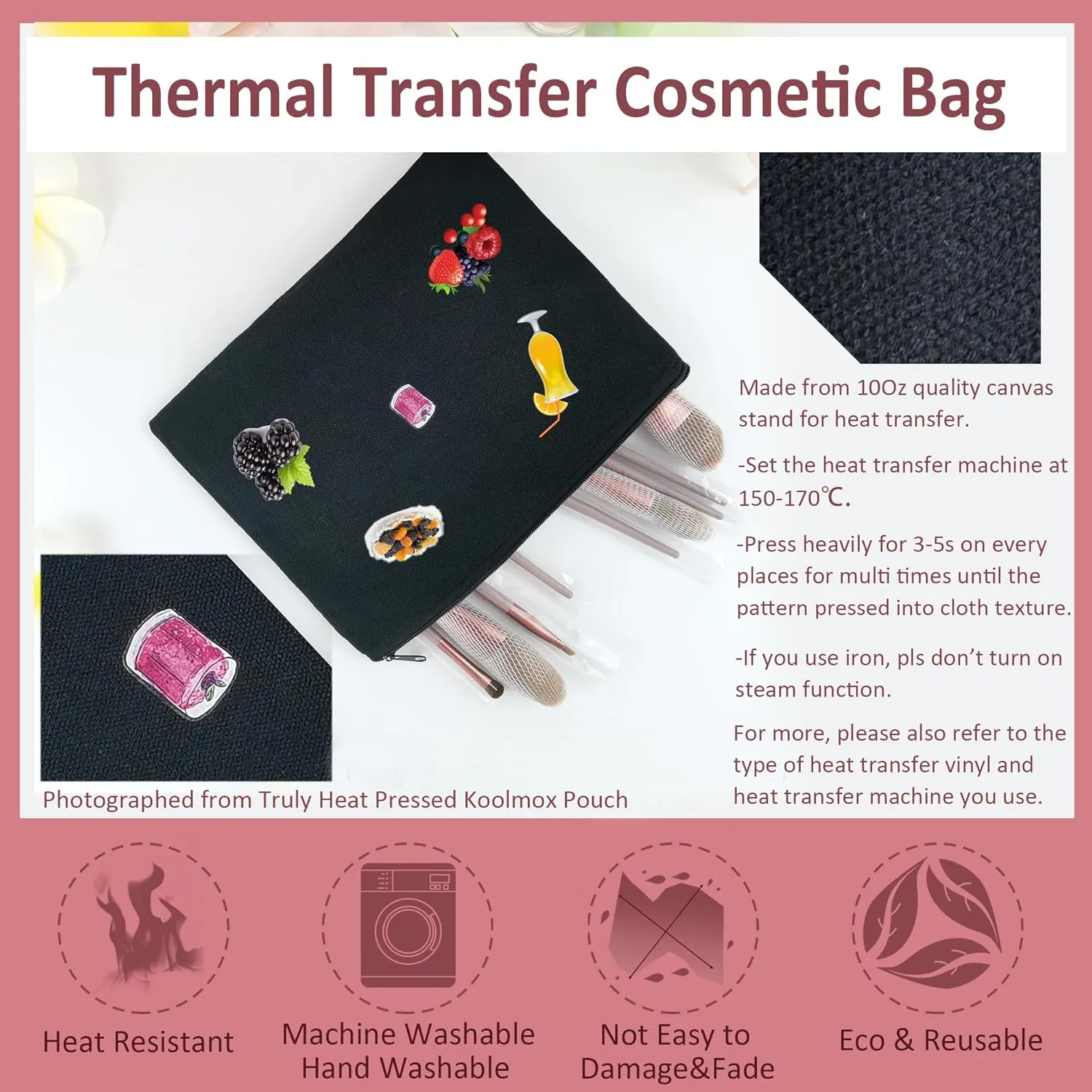 Koolmox 30 Makeup Bags in Bulk, 9x7 Large Plain Black Canvas Pouch with Zipper, Cotton Cosmetic Bags Wholesale for Painting, Heat Transfer Printing, Crafting, DIY Drawing Decoration, Pen Case