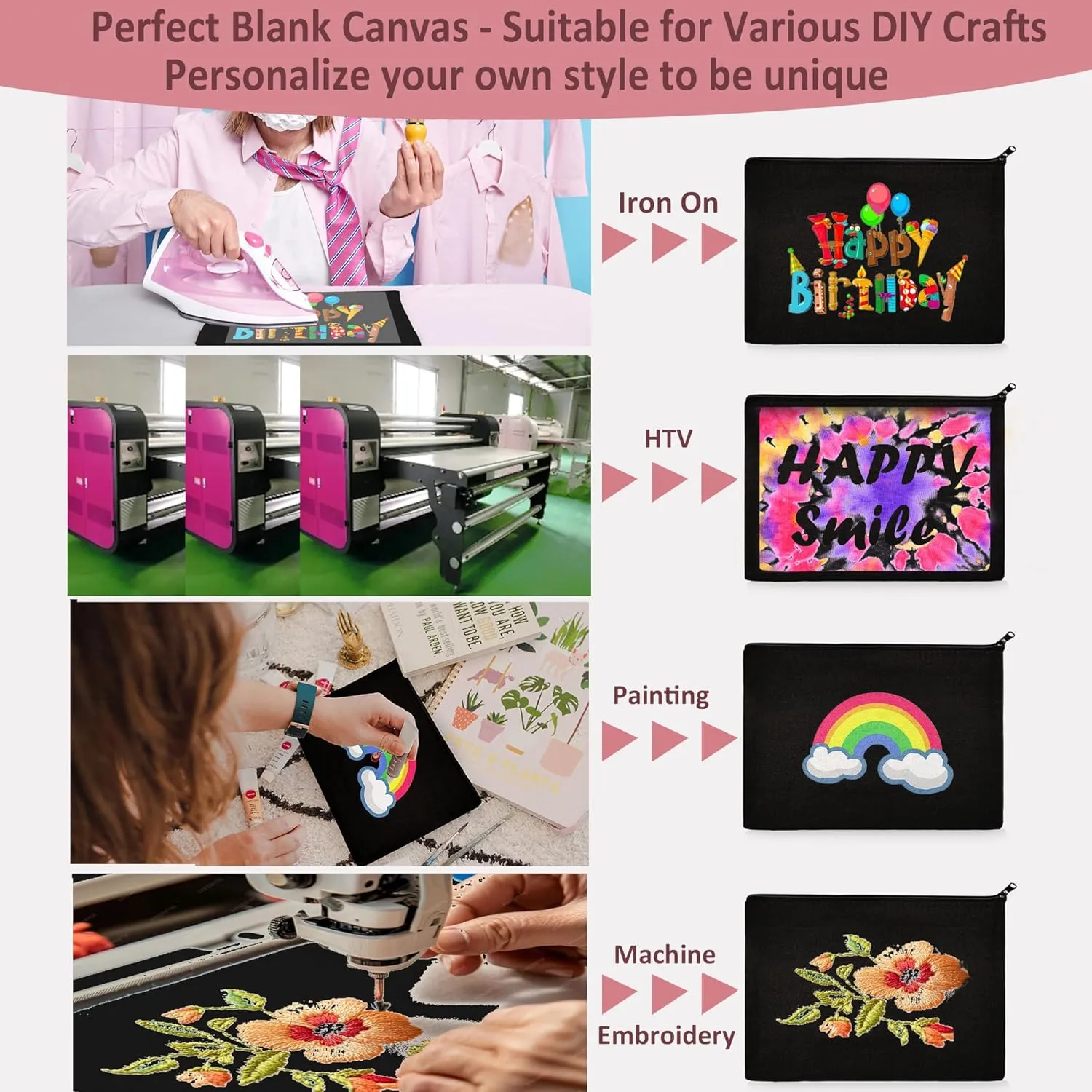Koolmox 30 Makeup Bags in Bulk, 9x7 Large Plain Black Canvas Pouch with Zipper, Cotton Cosmetic Bags Wholesale for Painting, Heat Transfer Printing, Crafting, DIY Drawing Decoration, Pen Case
