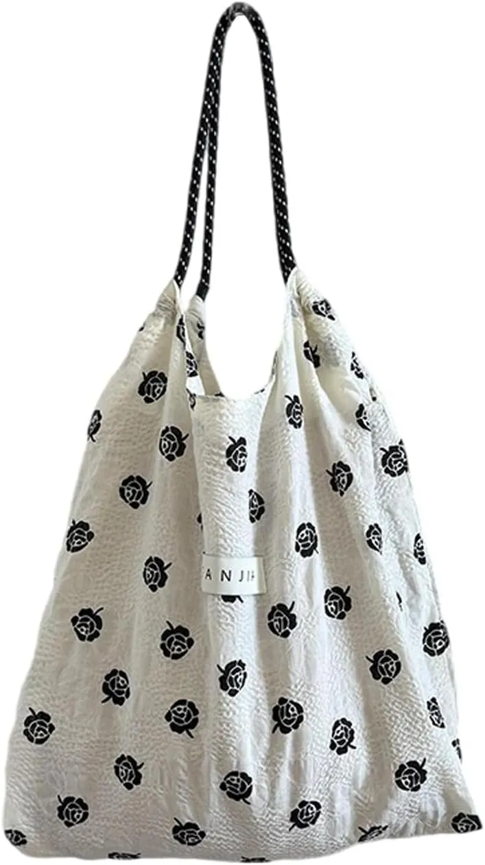 Korean version floral handbag for women's fresh Japanese style small floral shoulder bag with large capacity shopping bag