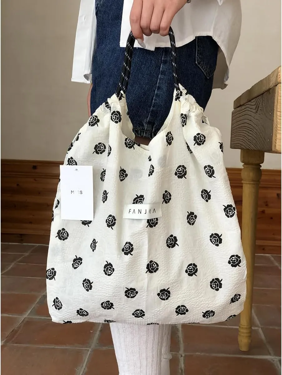 Korean version floral handbag for women's fresh Japanese style small floral shoulder bag with large capacity shopping bag
