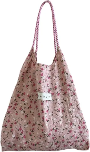 Korean version floral handbag for women's fresh Japanese style small floral shoulder bag with large capacity shopping bag