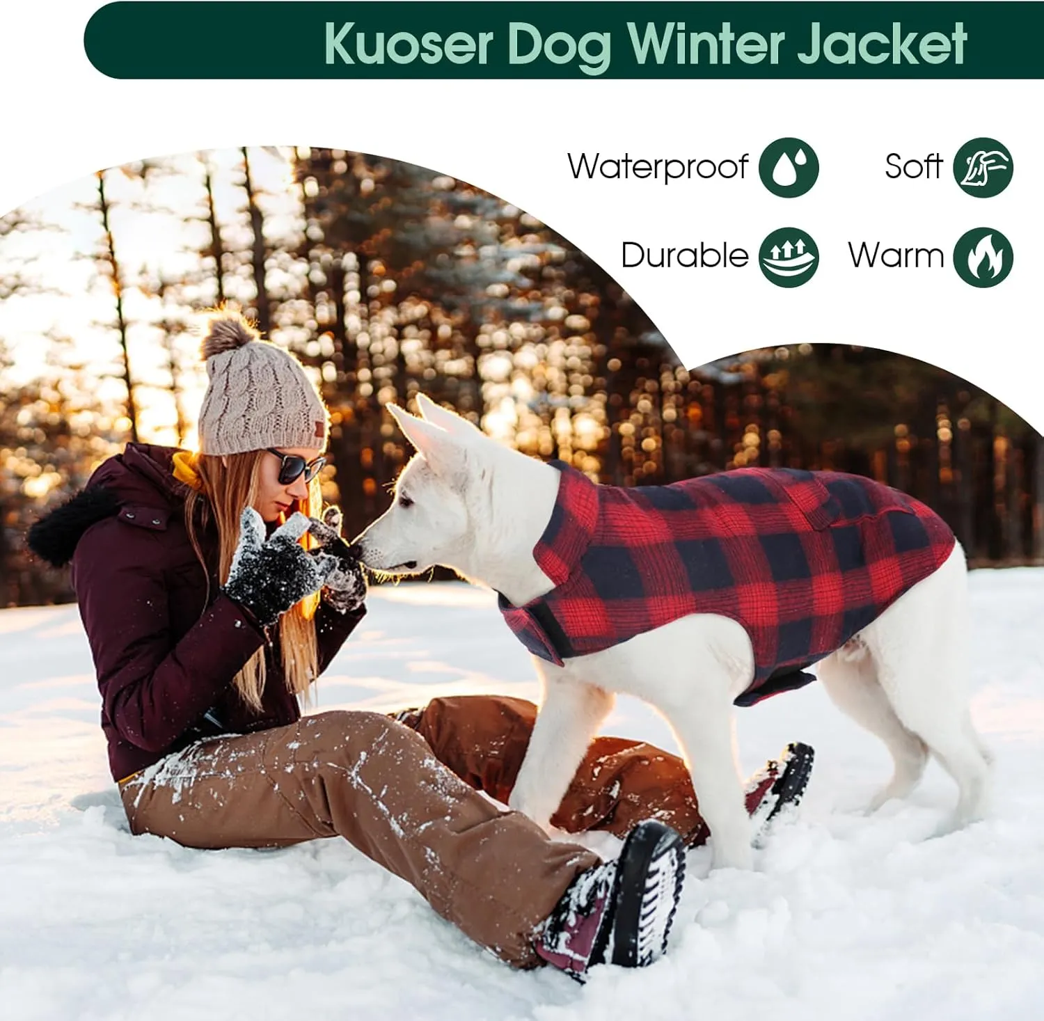 Kuoser Reversible Winter Coat, British Style Jacket for Small Medium and Large Dogs - Warm, Windproof Puppy Cold Weather Vest - Red M
