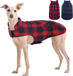 Kuoser Reversible Winter Coat, British Style Jacket for Small Medium and Large Dogs - Warm, Windproof Puppy Cold Weather Vest - Red M