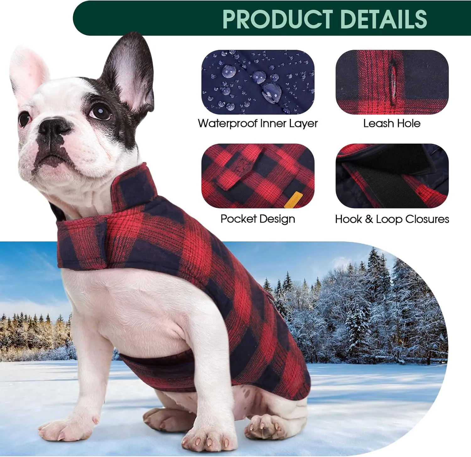 Kuoser Reversible Winter Coat, British Style Jacket for Small Medium and Large Dogs - Warm, Windproof Puppy Cold Weather Vest - Red M
