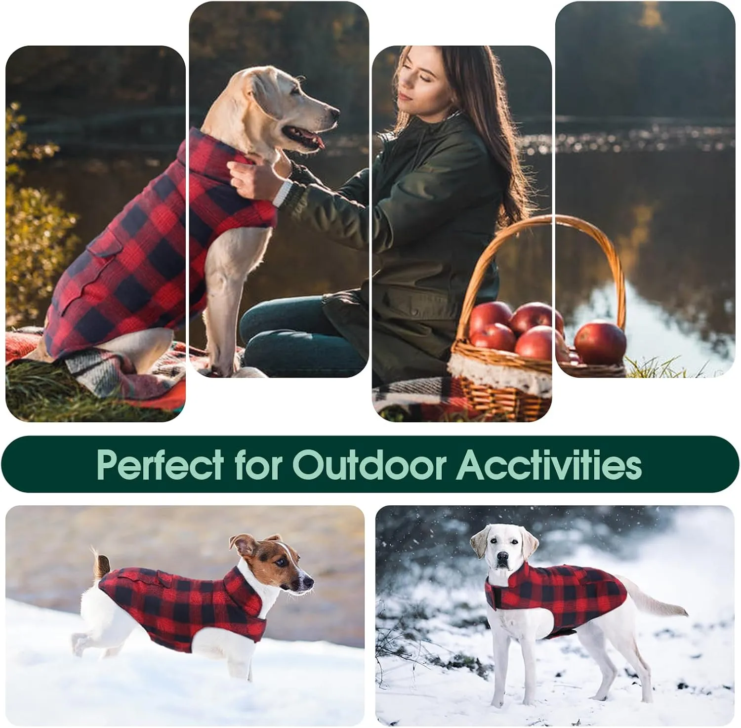 Kuoser Reversible Winter Coat, British Style Jacket for Small Medium and Large Dogs - Warm, Windproof Puppy Cold Weather Vest - Red M