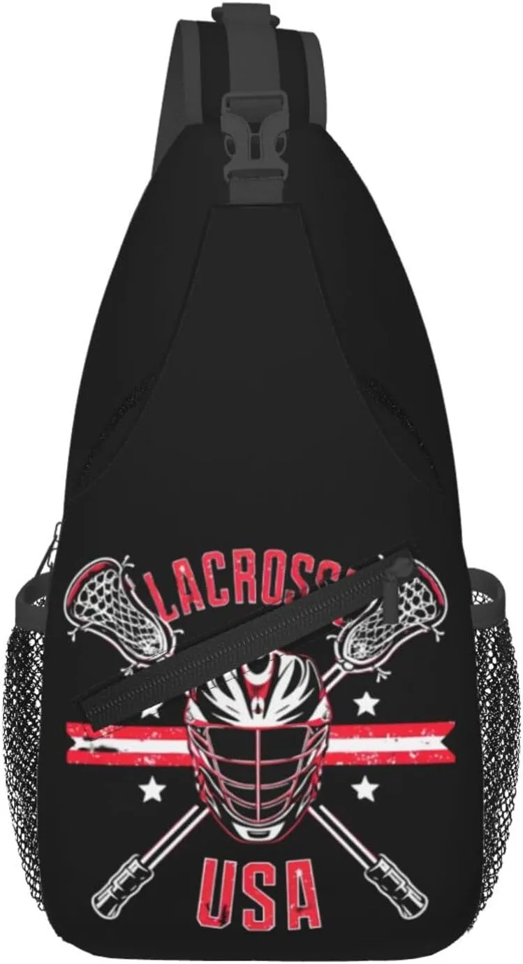 Lacrosse USA Stick And Helmet Sling Bag Adjustable Crossbody Bag Casual Chest Bags Travel Shoulder Backpack