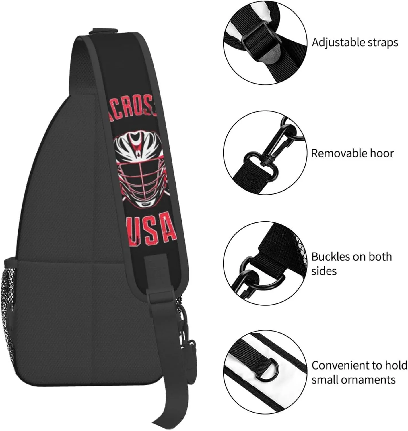 Lacrosse USA Stick And Helmet Sling Bag Adjustable Crossbody Bag Casual Chest Bags Travel Shoulder Backpack