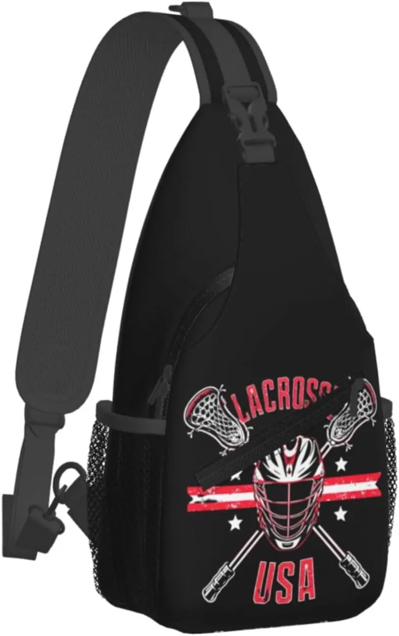 Lacrosse USA Stick And Helmet Sling Bag Adjustable Crossbody Bag Casual Chest Bags Travel Shoulder Backpack