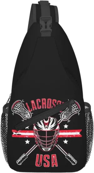 Lacrosse USA Stick And Helmet Sling Bag Adjustable Crossbody Bag Casual Chest Bags Travel Shoulder Backpack