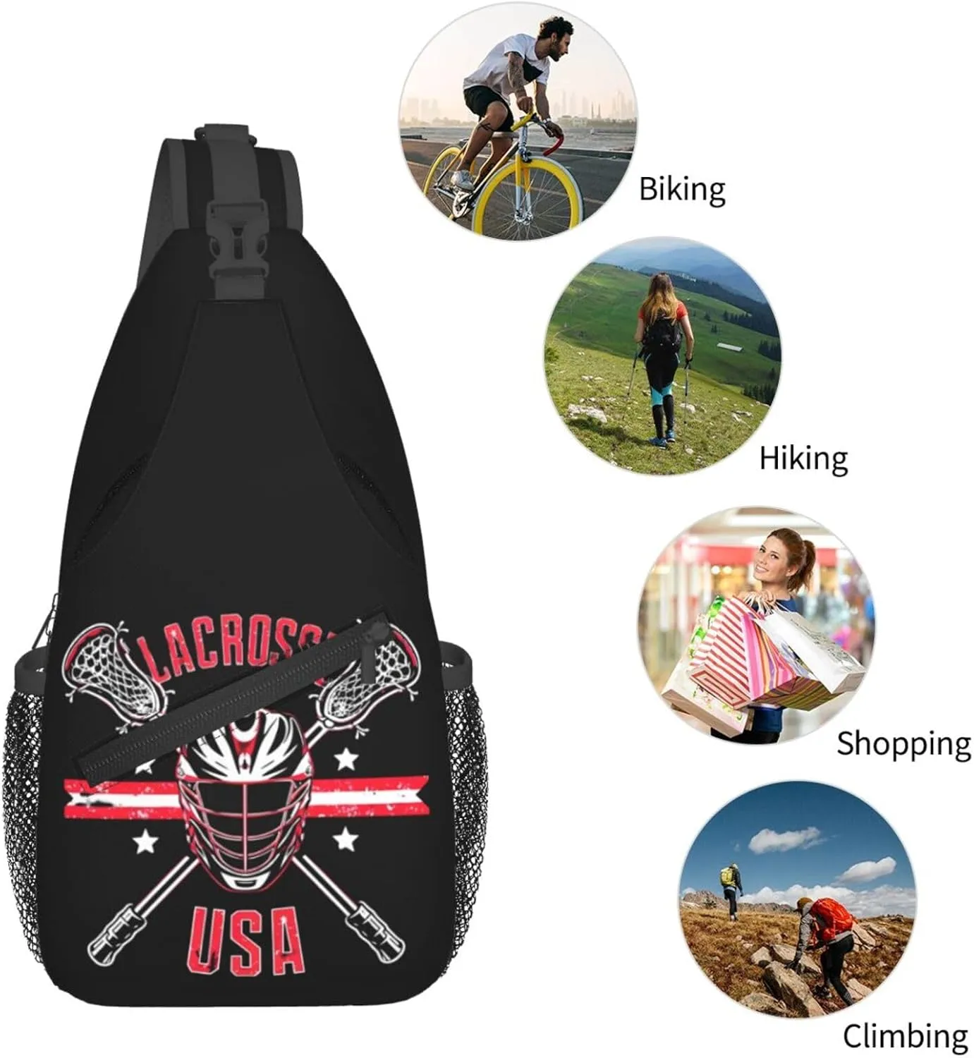 Lacrosse USA Stick And Helmet Sling Bag Adjustable Crossbody Bag Casual Chest Bags Travel Shoulder Backpack