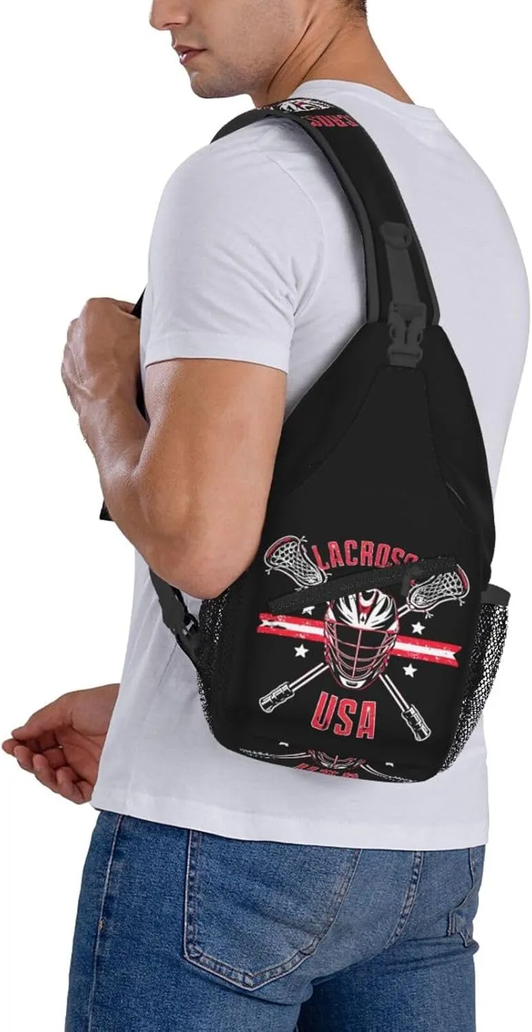 Lacrosse USA Stick And Helmet Sling Bag Adjustable Crossbody Bag Casual Chest Bags Travel Shoulder Backpack