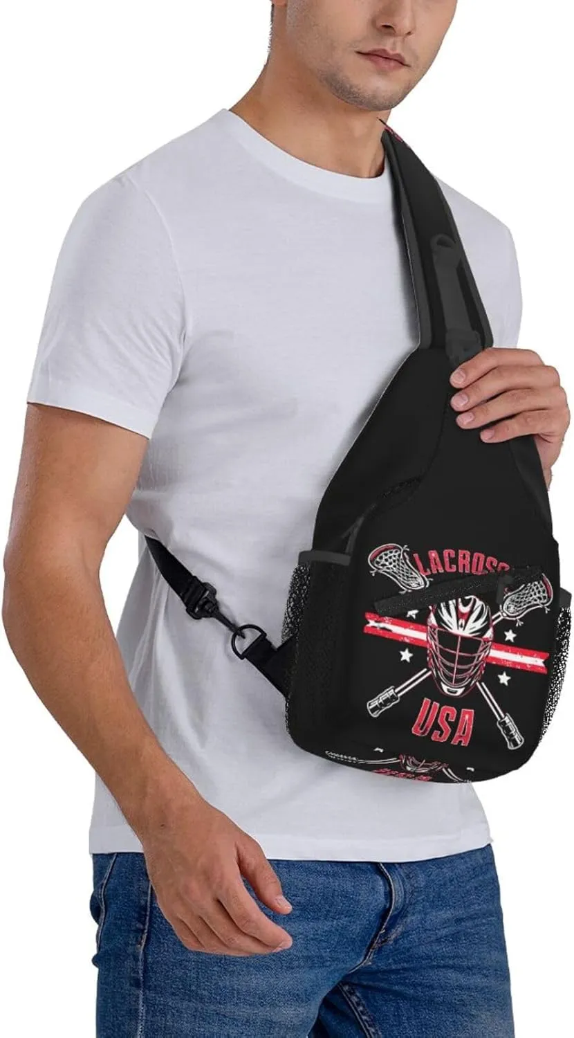 Lacrosse USA Stick And Helmet Sling Bag Adjustable Crossbody Bag Casual Chest Bags Travel Shoulder Backpack