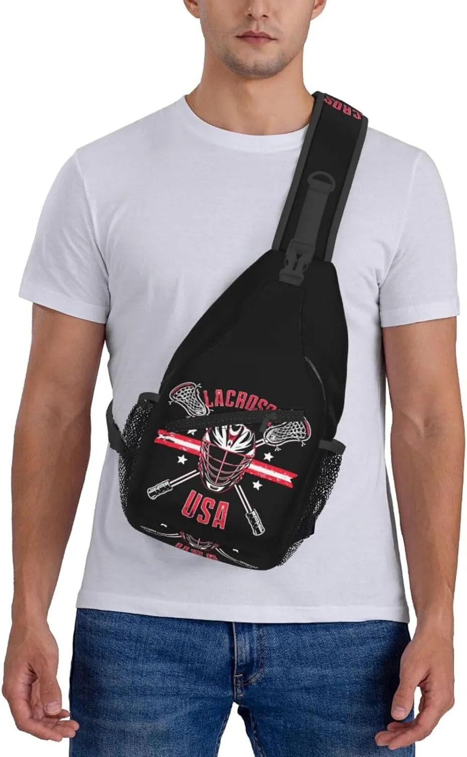 Lacrosse USA Stick And Helmet Sling Bag Adjustable Crossbody Bag Casual Chest Bags Travel Shoulder Backpack