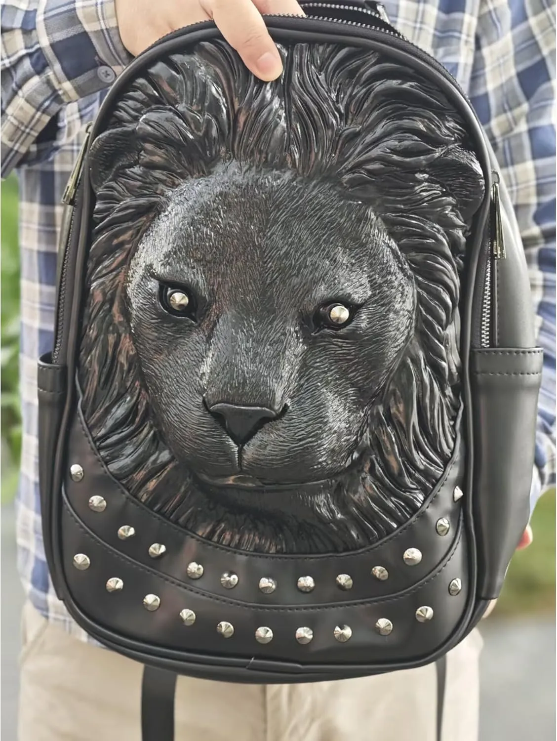 Ladies 3D Lionhead Travel Backpacks Men Women Small Pu Leather Shoulder Bag Portable Handbag Pack
