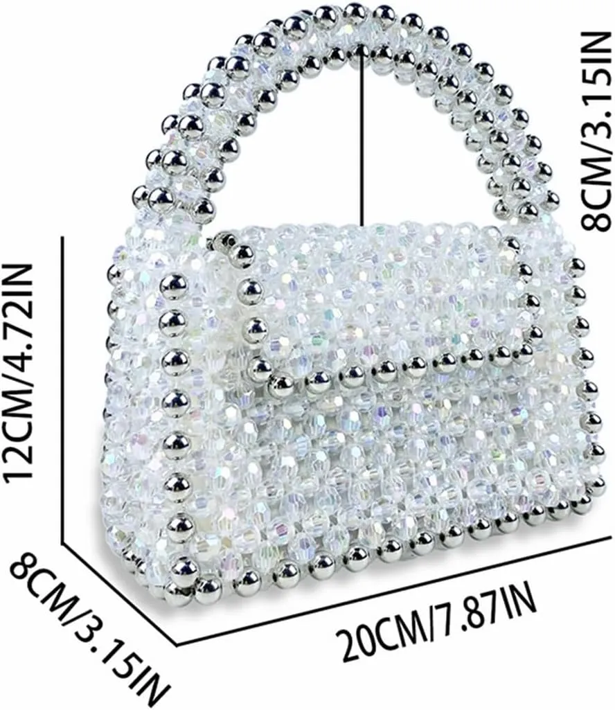 Ladies Dazzling Acrylic Beaded Handbag Hand-woven Beads Pearl Tote Bag Bridal Purse for Evening Party