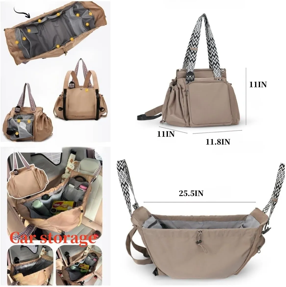 Ladies' expandable handbag, 16 pocket quilted handbag, nurse and portable travel bag, hospital delivery bagFolding design
