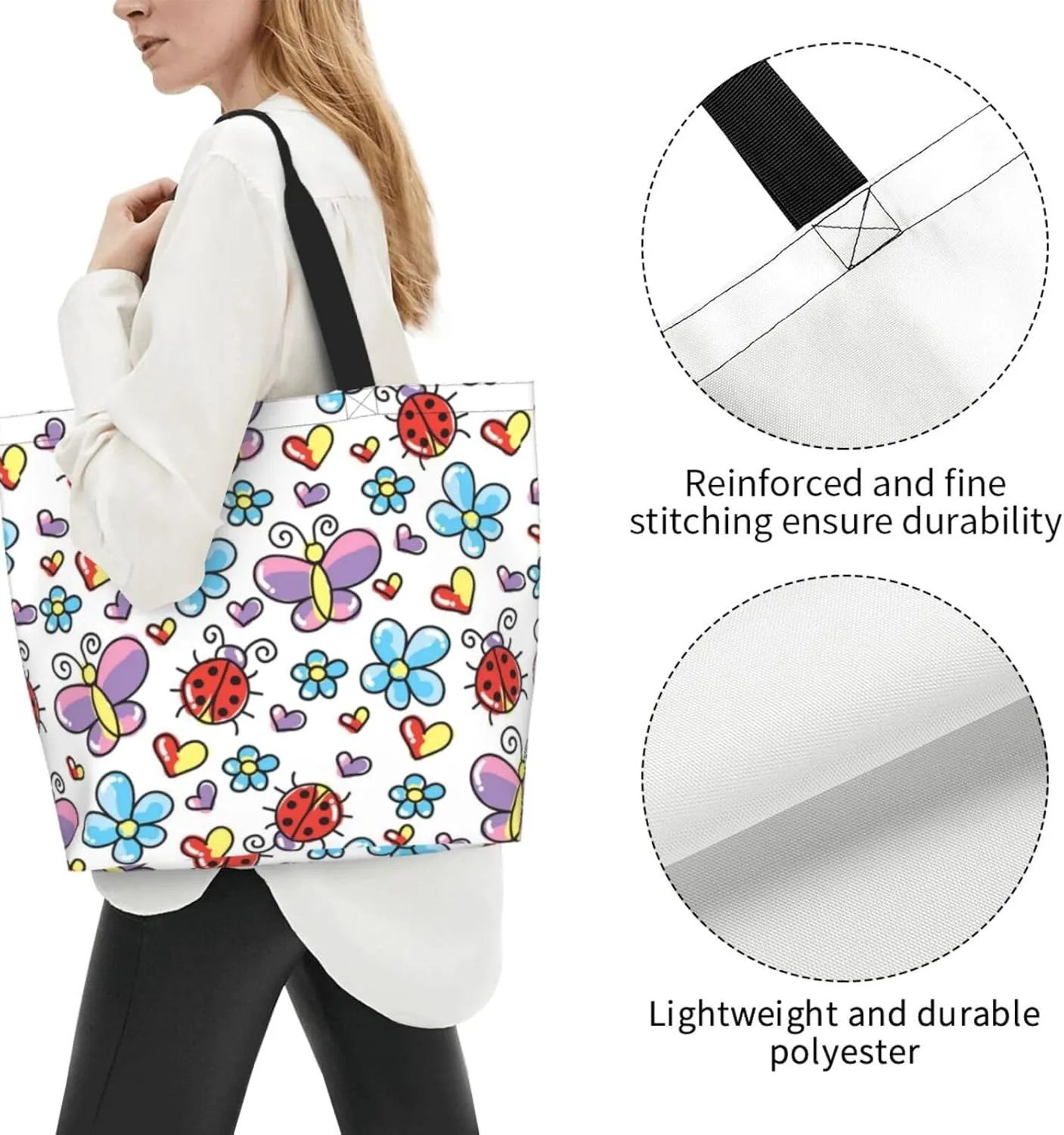Ladybug Canvas Tote Bag Chicago Shoulder Bag Handbag Ladybird Casual Cute Grocery Bags Women Bag for Outdoor